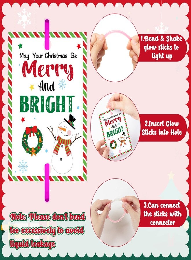 Haooryx Christmas Glow Stick Bracelets Bulk - 36 Pack Merry and Bright Glow Stick Bracelet with Gift Card Light up Toy for Kids Christmas Night School Party Favor Student Reward Game Prize Xmas Supply - Image 3
